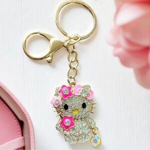Sparkling Kitty Keychain with Pink Accents